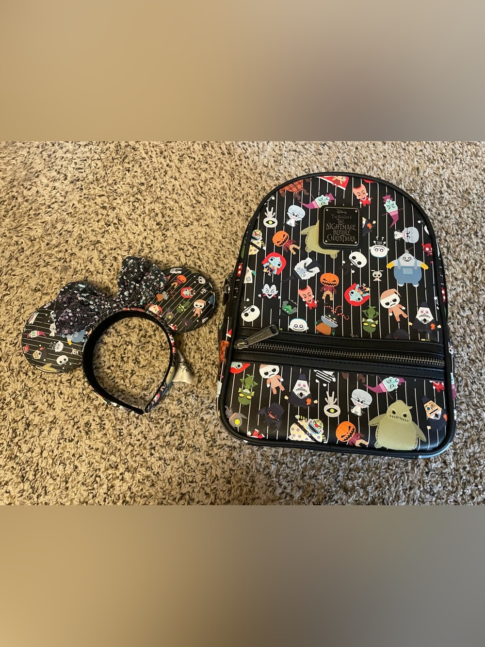 Disney Loungefly NBC Chibi Character Mini Backpack AOP & Loungefly Ears Set